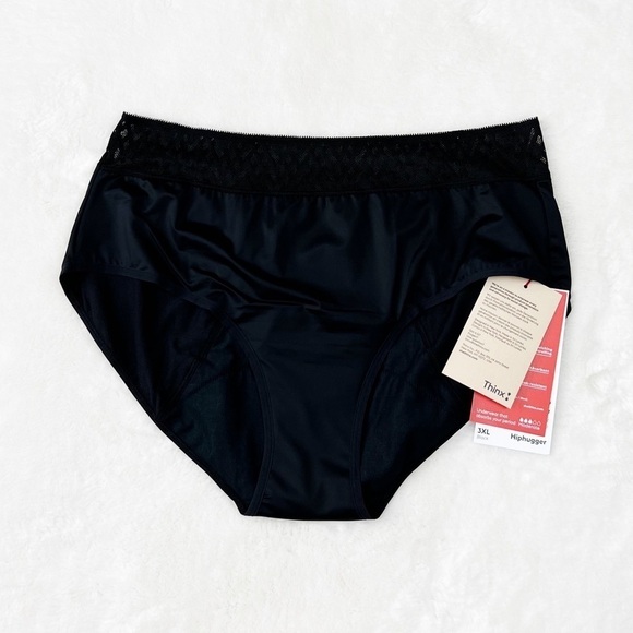 NWT Thinx Hiphugger Moderate Absorbency Lace Trim Underwear In Black - Picture 4 of 7